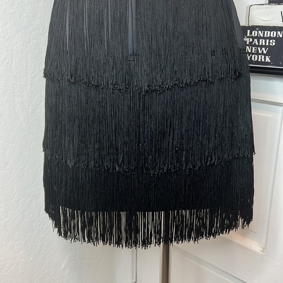 Aritzia Babaton Mirage Black Fringe Mini Skirt Size 4 - Picture 6 of 9